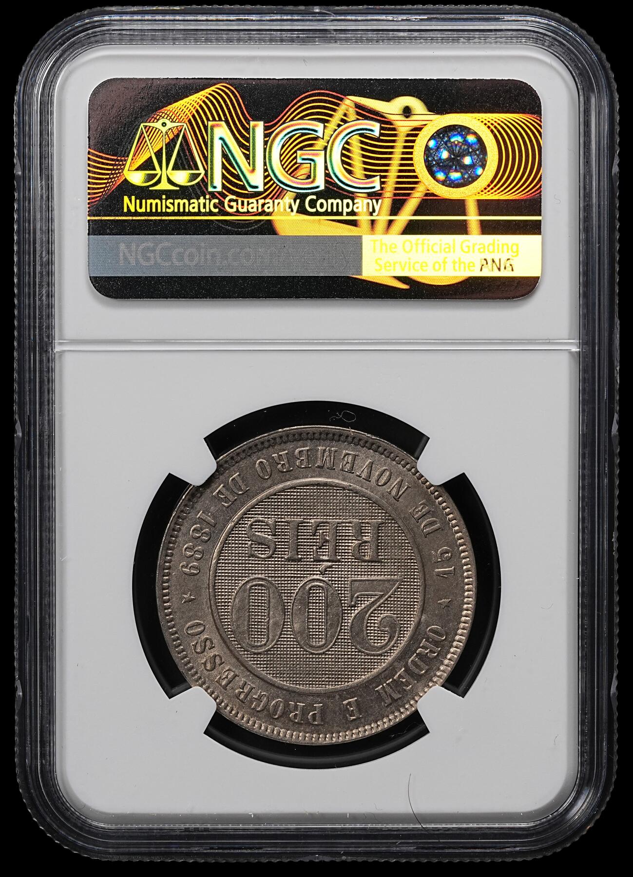 修遠堂世界钱币第九十六期 NGC MS63 1897年巴西200 REIS 盒子年份标识有误