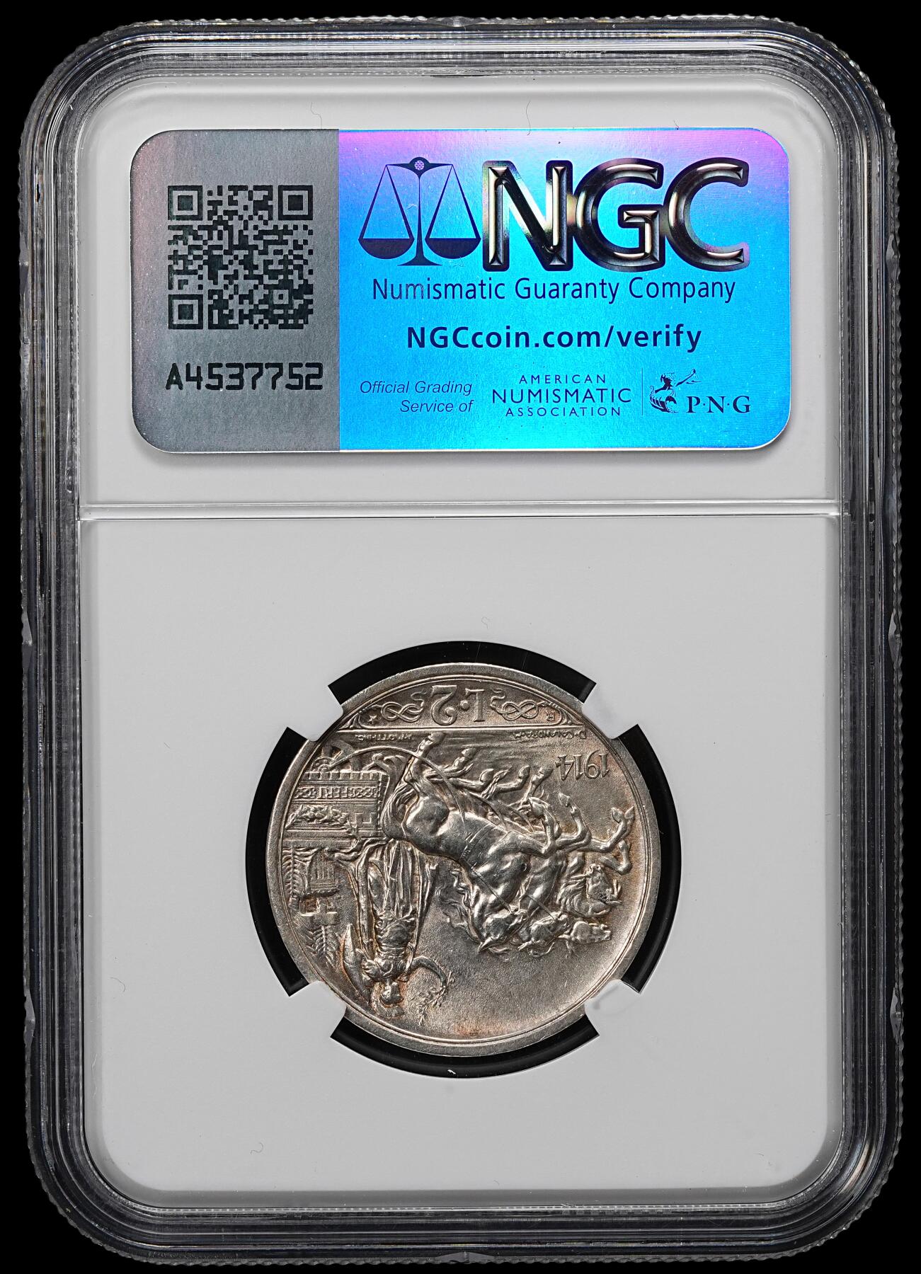 修遠堂世界钱币第九十六期 NGC MS65 1914意大利马车2里拉银币