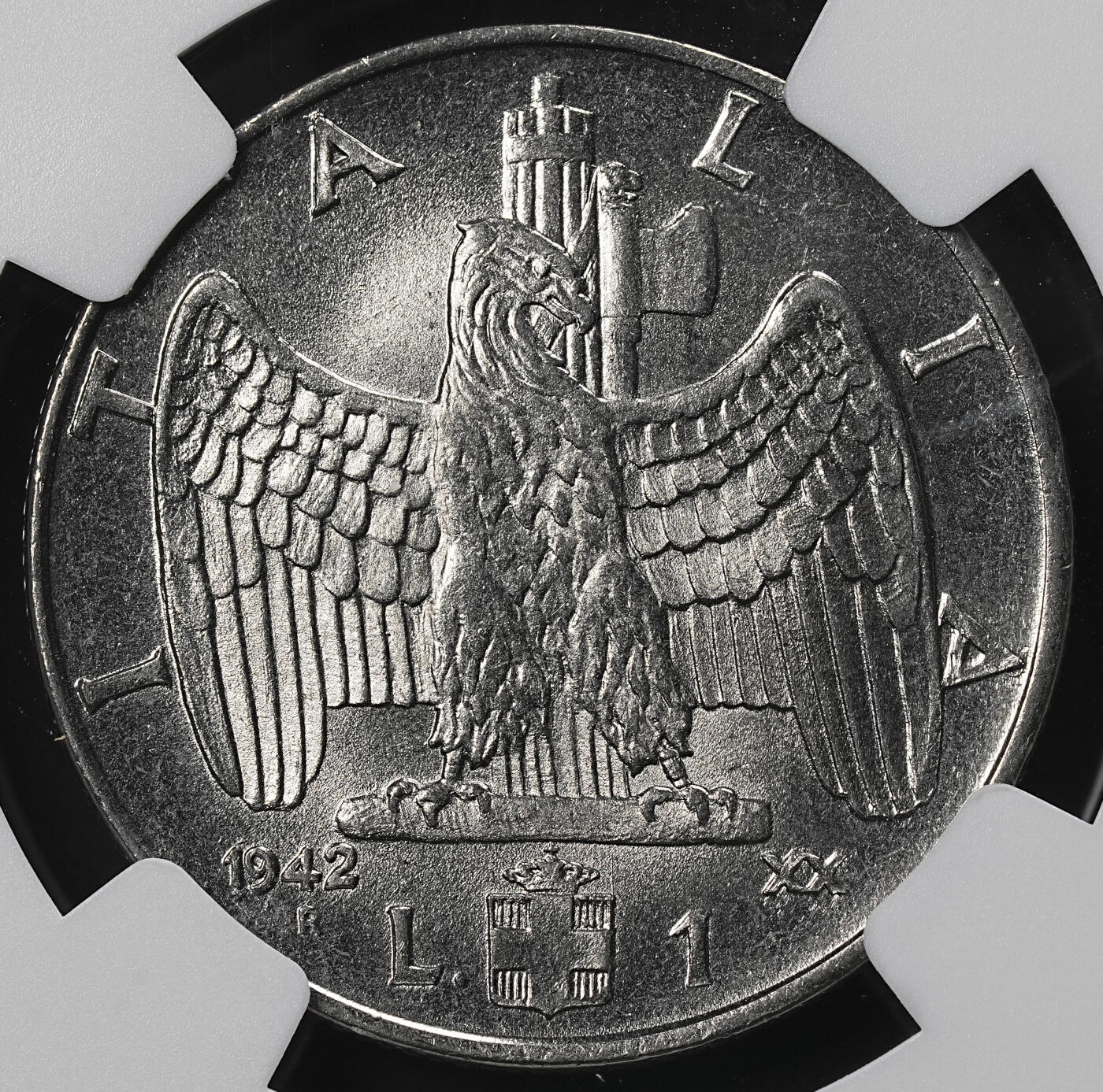 修遠堂世界钱币第九十六期 NGC MS65 1942年意大利1里拉