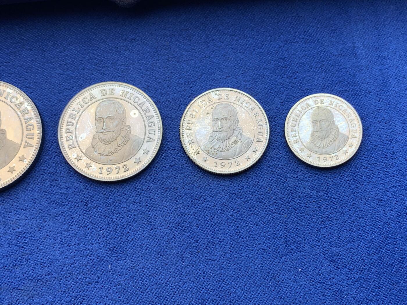 《竞宝斋》第444场 周日，周一，2场连拍 （全场包邮） 五枚一组 尼加拉瓜1972年精制镍币 带盒