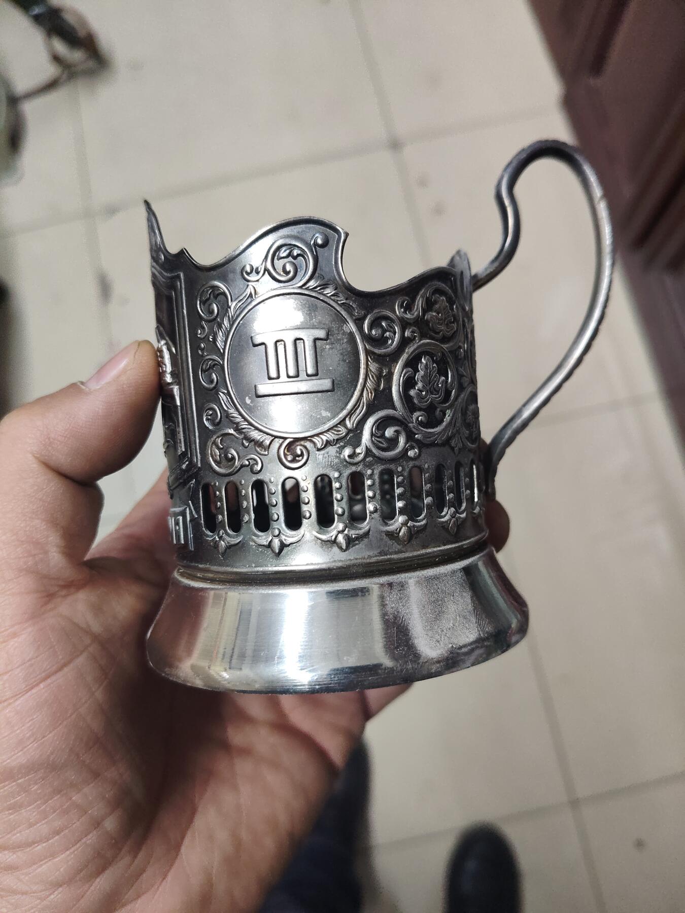 老银件 厚重俄罗斯老杯托