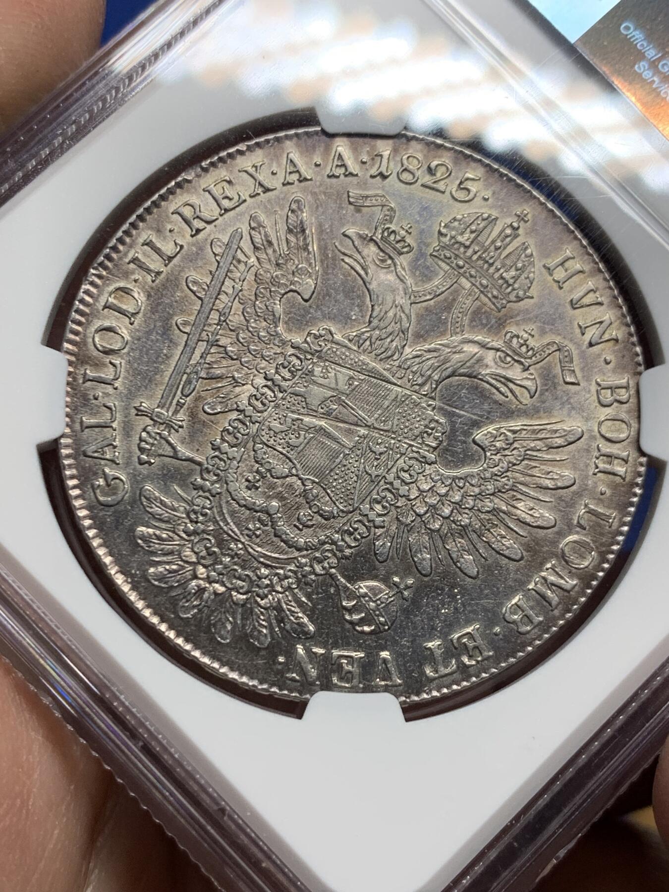 《竞宝斋》第444场 周日，周一，2场连拍 （全场包邮） 稀见版本 NGC AU53 奥地利帝国 1825B 弗朗茨一世 泰勒大银币  克雷姆尼察厂铸造