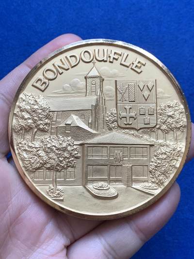 《竞宝斋》第444场 周日，周一，2场连拍 （全场包邮） - 法国城市市政镀金纪念章 175.9克 69.6mm