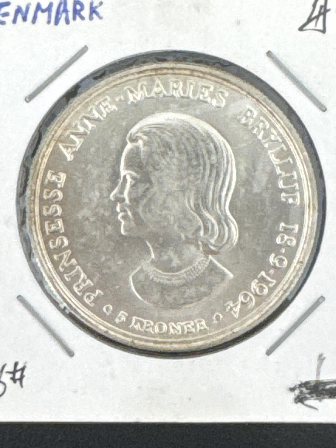 ❤️【币观天下】❤️ 第333期钱币拍卖- 2025.12.5周五晚上6点半场-长期征集拍品 丹麦1964年银币