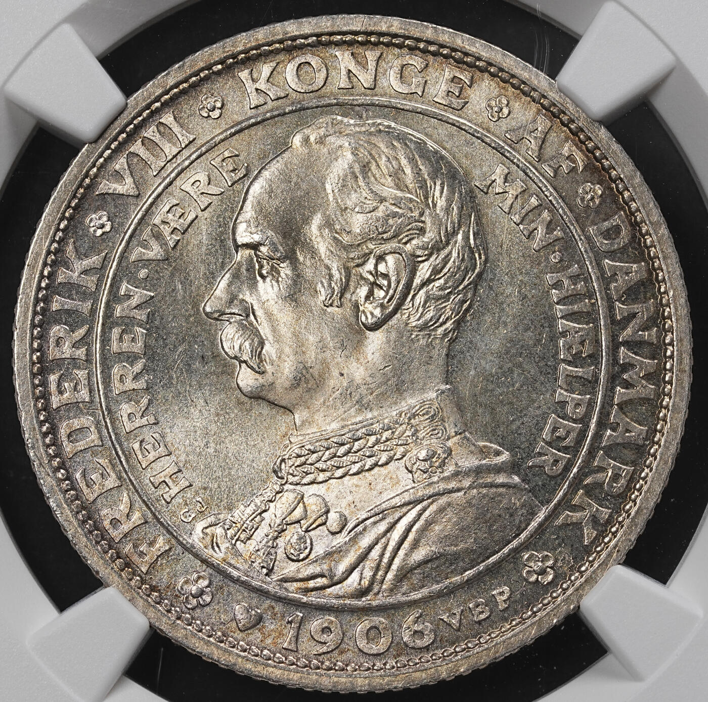 修遠堂世界钱币第九十六期 NGC MS65 1906年丹麦国王更迭纪念2克朗银币