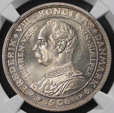 修遠堂世界钱币第九十六期 - NGC MS65 1906年丹麦国王更迭纪念2克朗银币