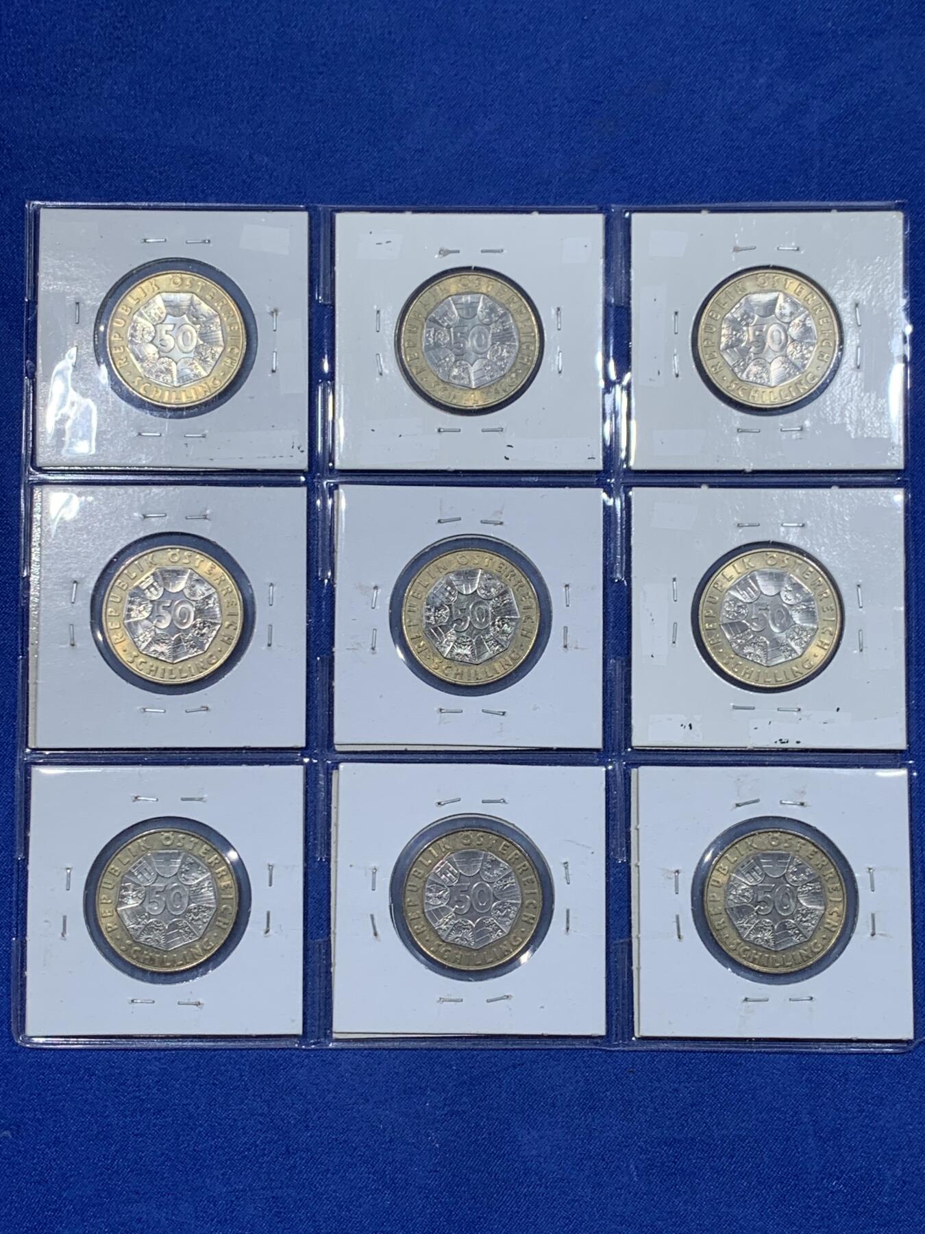 《竞宝斋》第444场 周日，周一，2场连拍 （全场包邮） 九枚一组 奥地利50先令纪念币 细节见图