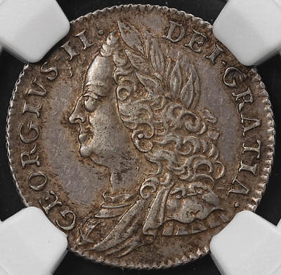 修遠堂世界钱币第九十六期 - NGC AU50 1757年英国6便士银币