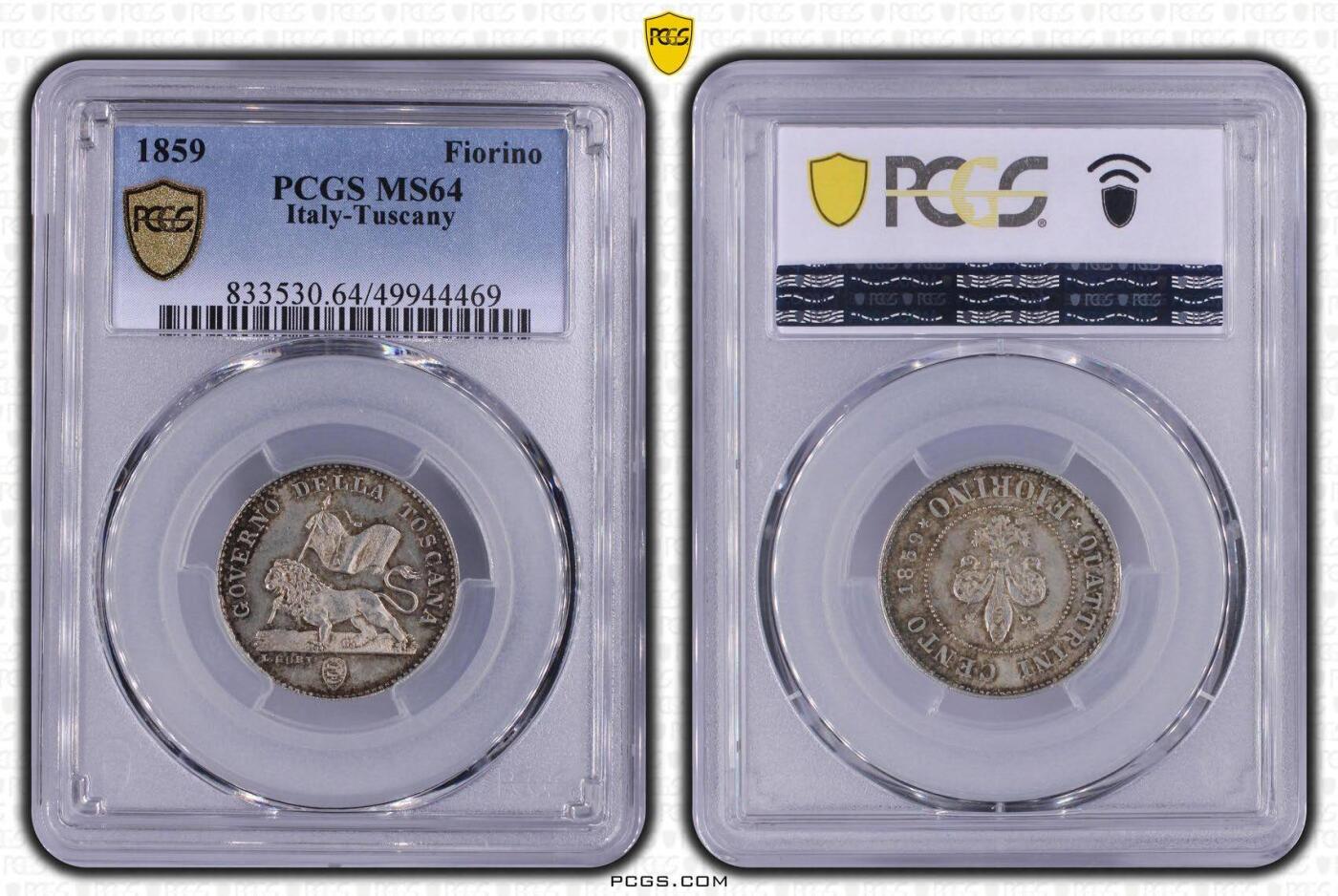 PCGS MS64 意大利1859托斯卡纳临时政府1弗洛林银币