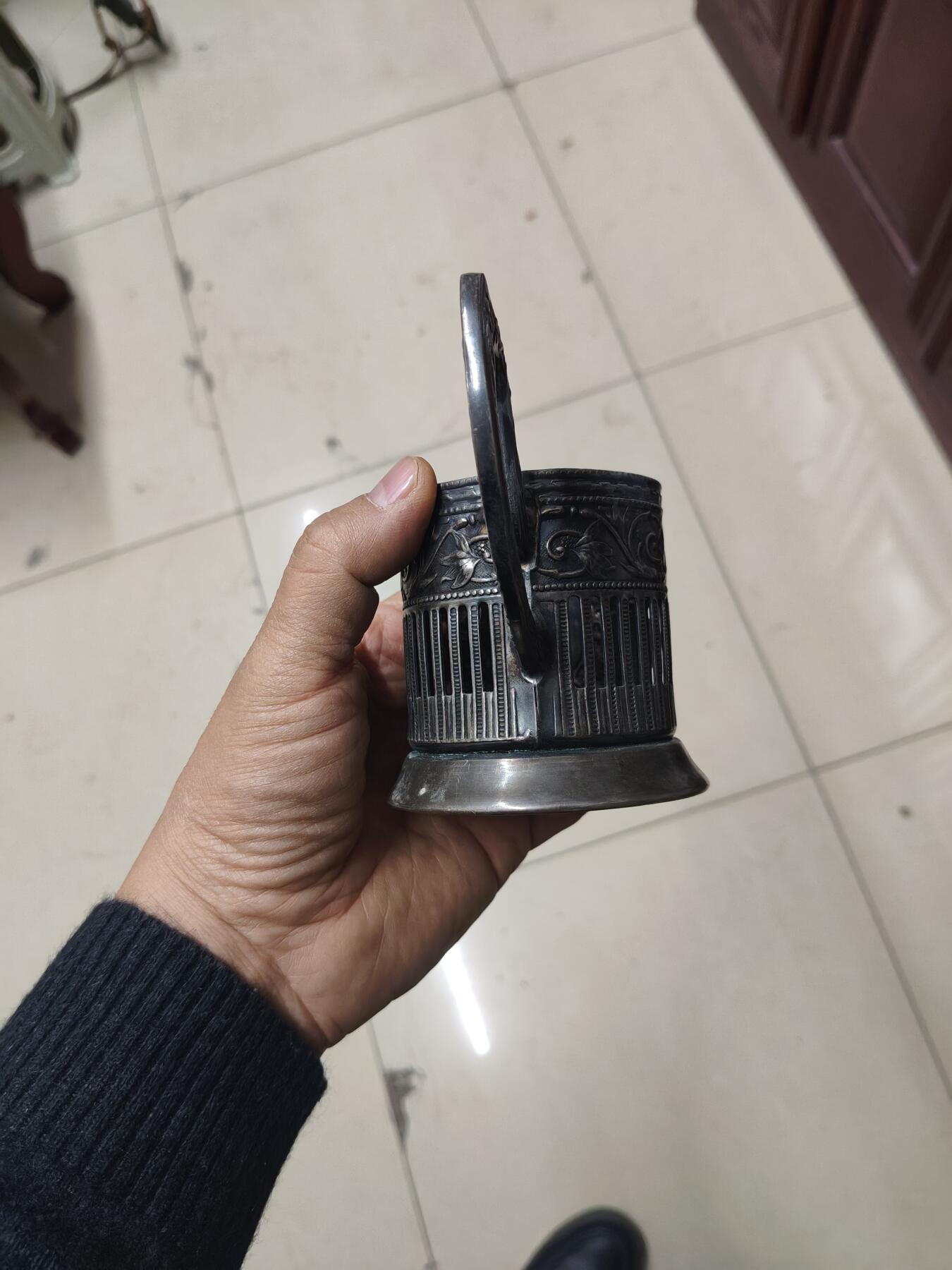老银件 厚重苏联镀银老杯托