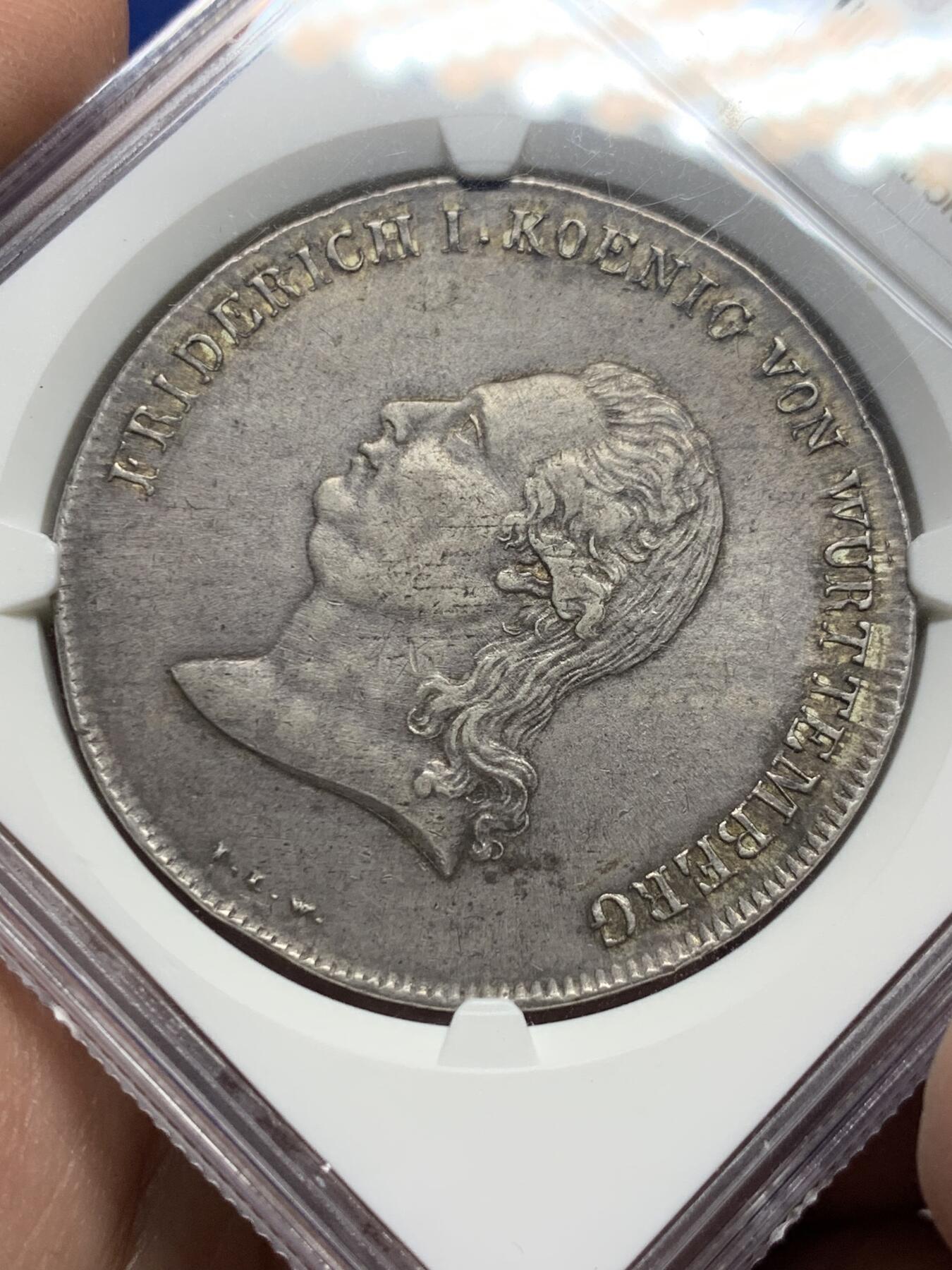 《竞宝斋》第444场 周日，周一，2场连拍 （全场包邮） 唯一亚军分 PCGS AU55 德国 符腾堡王国 1810年  腓特烈一世 泰勒大银币 非常稀少的品种 拍卖记录显示 一枚AU状态裸币 总价超过3.6W成交