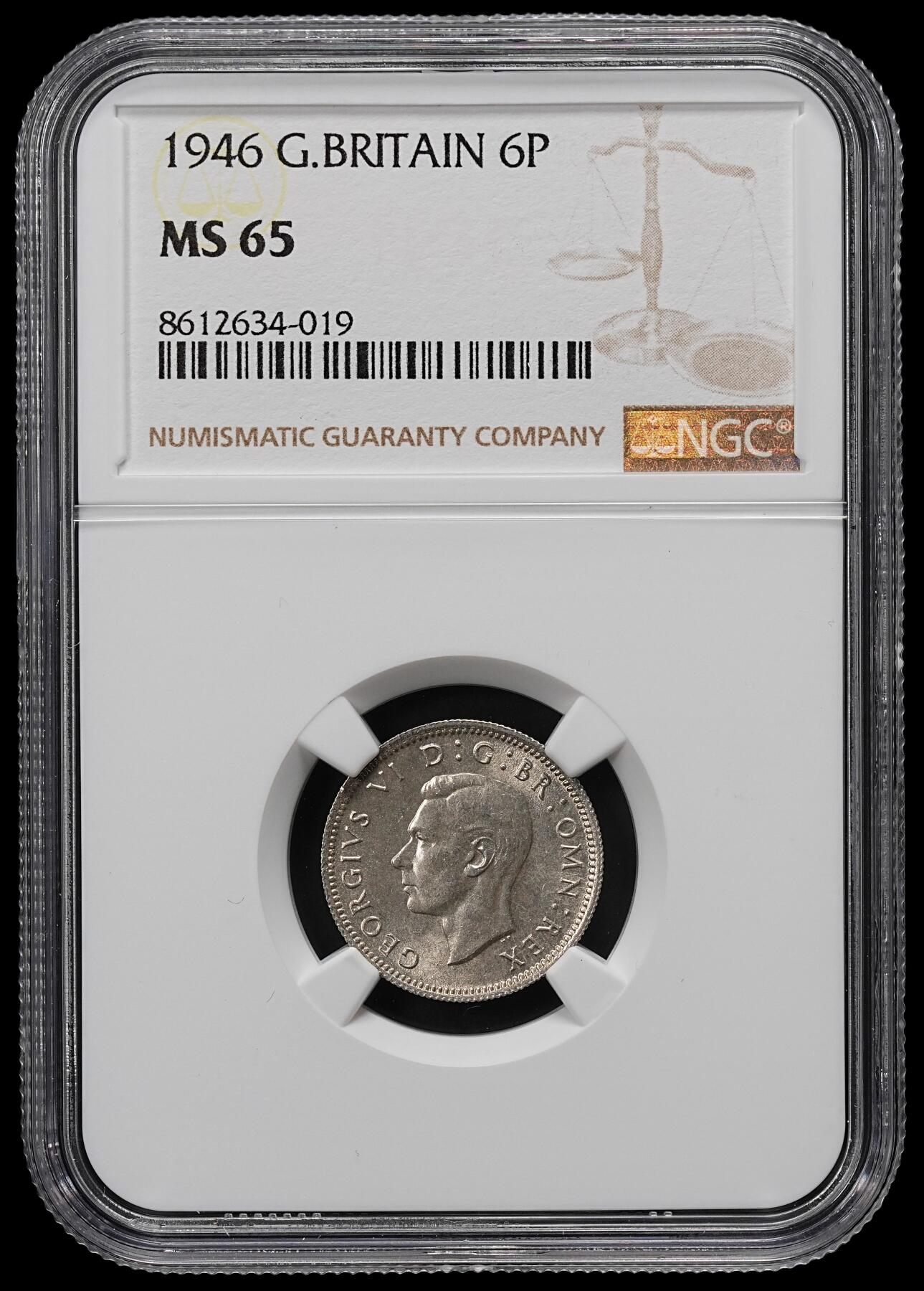 修遠堂世界钱币第九十六期 NGC MS65 1946年英国6便士银币