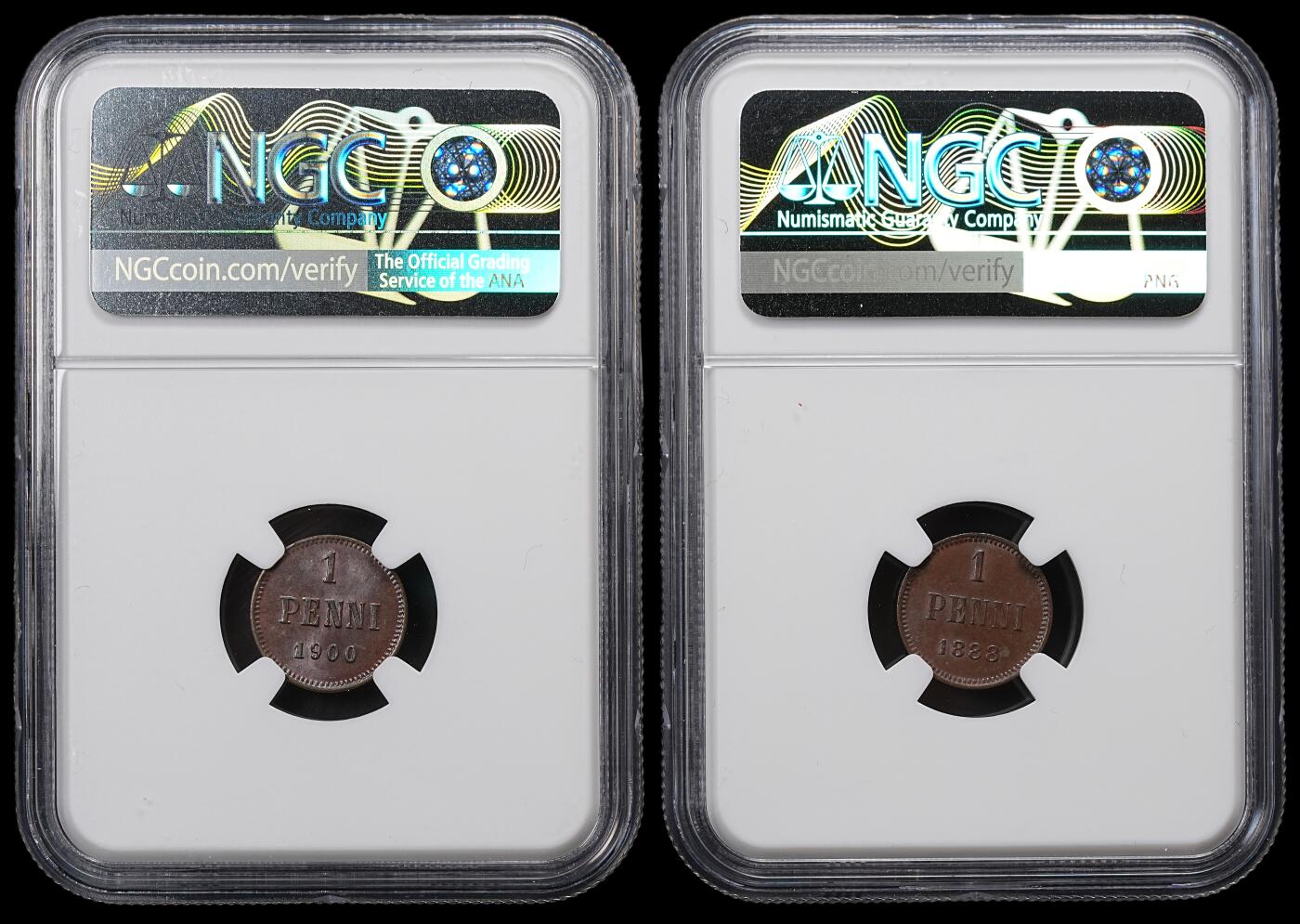 修遠堂世界钱币第九十六期 NGC评级 芬兰1盆尼铜币2枚