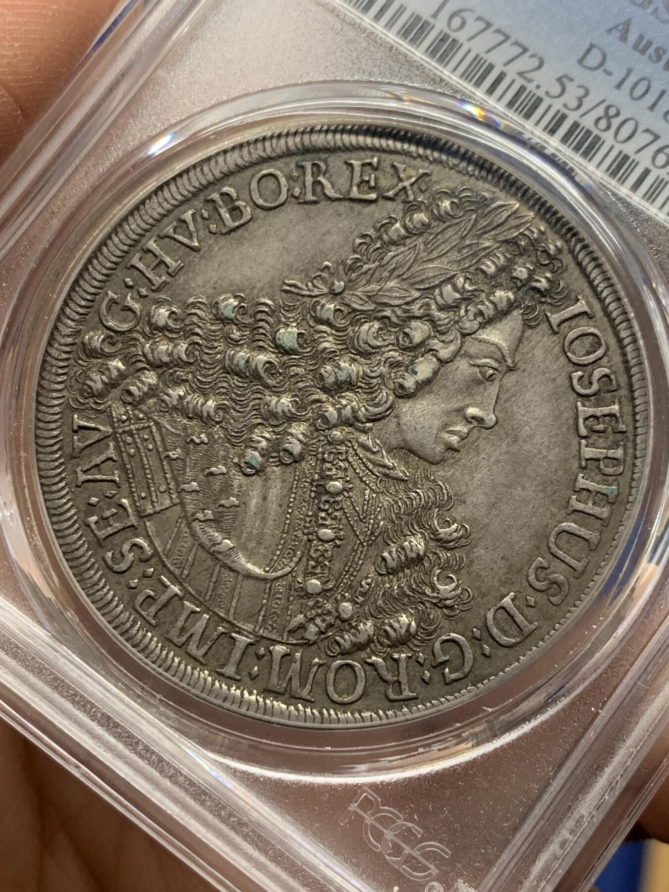 《竞宝斋》第444场 周日，周一，2场连拍 （全场包邮） PCGS AU53 神圣罗马帝国 蒂罗尔伯国 1707年 约瑟夫一世 泰勒大银币 大波浪深包浆双面深打可藏