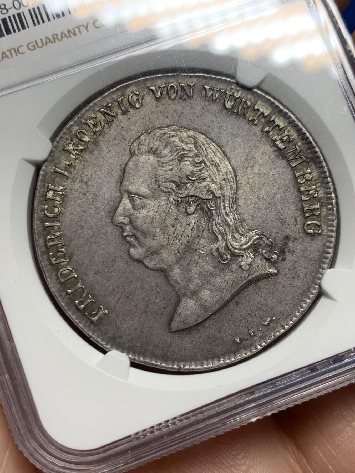 《竞宝斋》第444场 周日，周一，2场连拍 （全场包邮） 唯一亚军分 PCGS AU55 德国 符腾堡王国 1810年  腓特烈一世 泰勒大银币 非常稀少的品种 拍卖记录显示 一枚AU状态裸币 总价超过3.6W成交