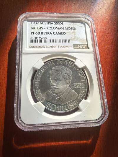 长老汇蛇年精选第七十八场拍卖 - 1989 奥地利艺术家 - 科洛曼·莫瑟500先令精制银币，NGC PF68UC，唯一冠军