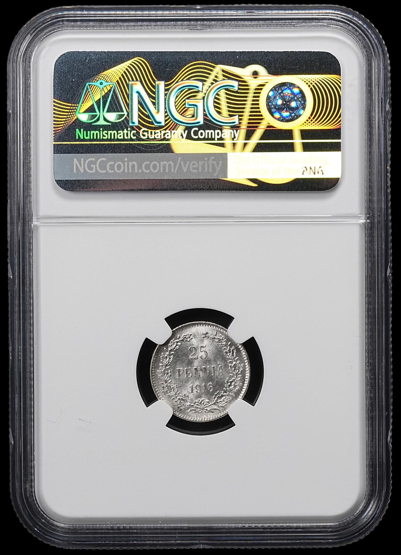 修遠堂世界钱币第九十六期 NGC MS65 1916年芬兰25盆尼银币