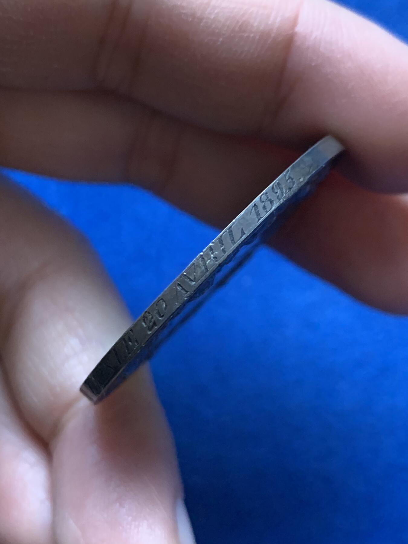 《竞宝斋》第444场 周日，周一，2场连拍 （全场包邮） 法国婚章 25.3克 大直径39mm 1895 丰饶角银标边铭 包浆挺漂亮