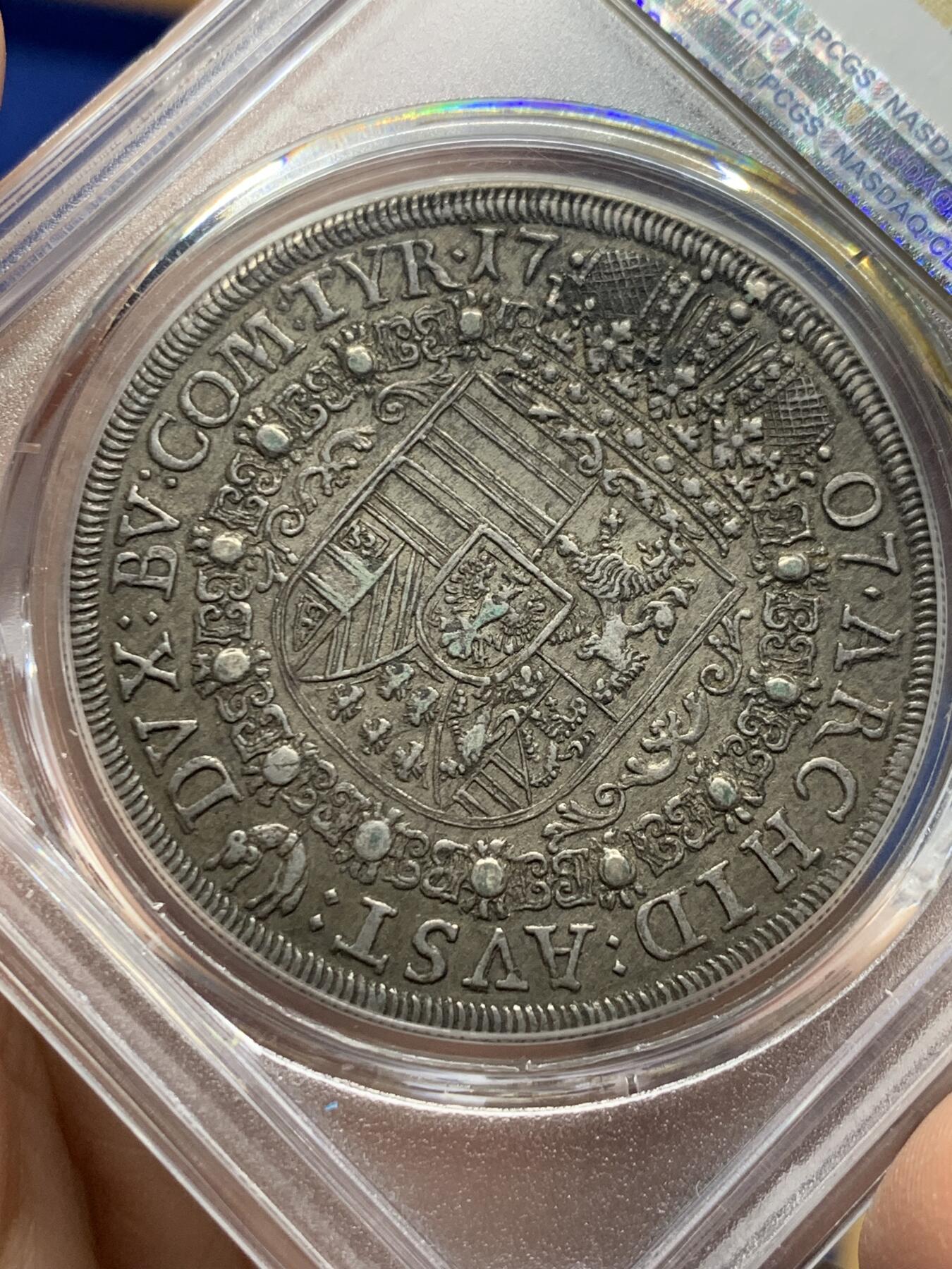 《竞宝斋》第444场 周日，周一，2场连拍 （全场包邮） PCGS AU53 神圣罗马帝国 蒂罗尔伯国 1707年 约瑟夫一世 泰勒大银币 大波浪深包浆双面深打可藏