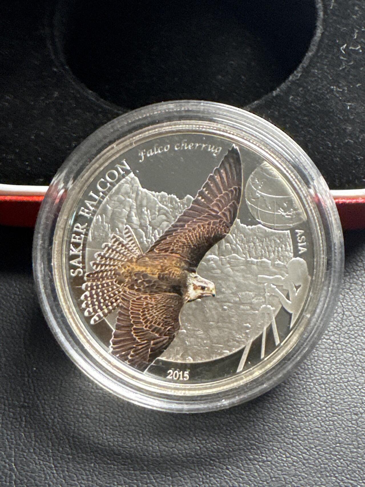 ❤️【币观天下】❤️ 第333期钱币拍卖- 2025.12.5周五晚上6点半场-长期征集拍品 蒙古 2015年雄鹰250图彩色纪念银币