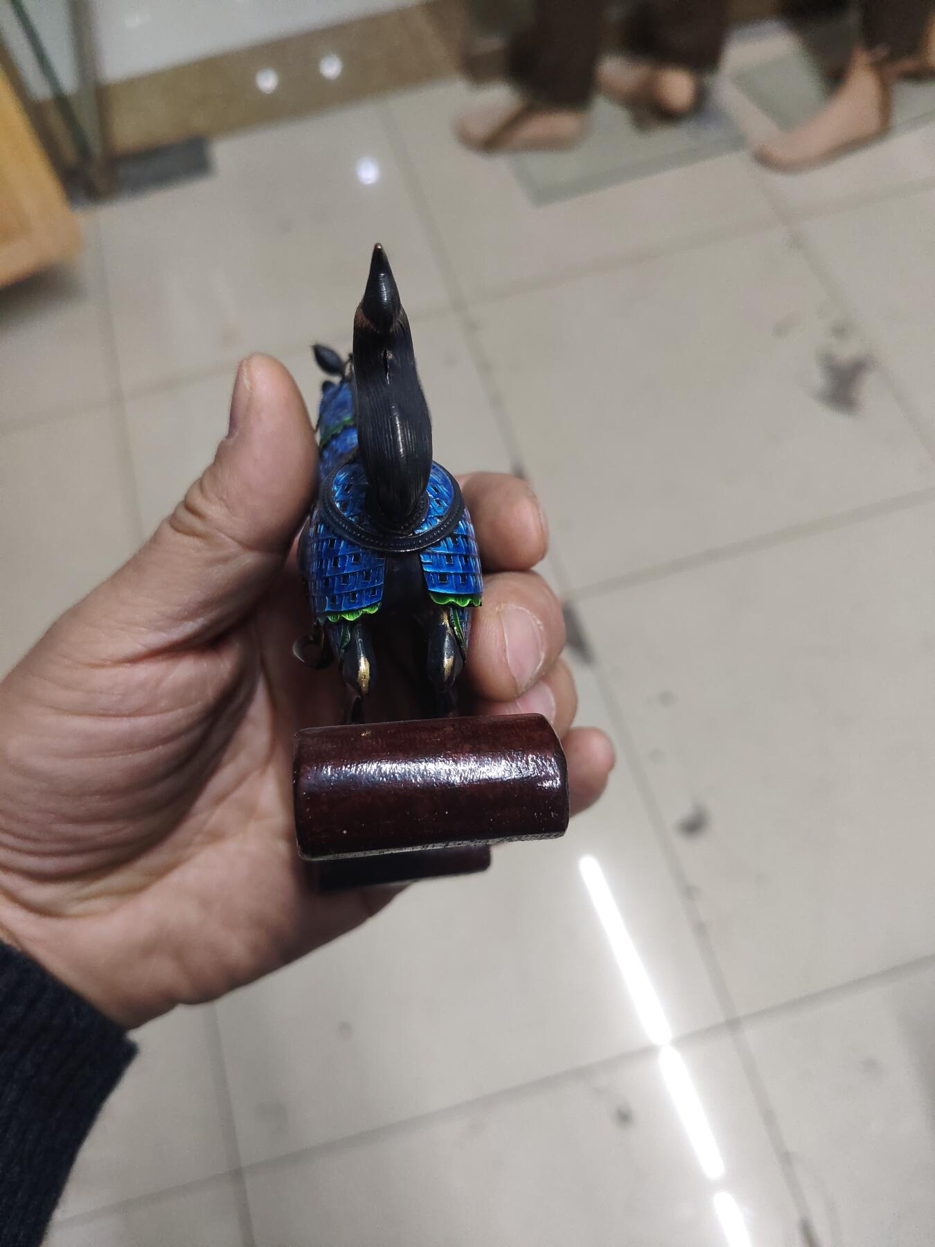 老银件 中国出口创汇银珐琅镶宝银制马