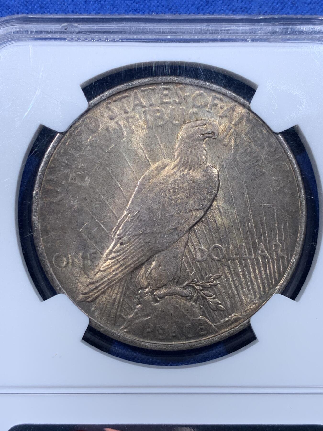 《竞宝斋》第444场 周日，周一，2场连拍 （全场包邮） NGC MS64 美国1924年和平银币 转光效果，双面带点咖色包浆，光度也不错。