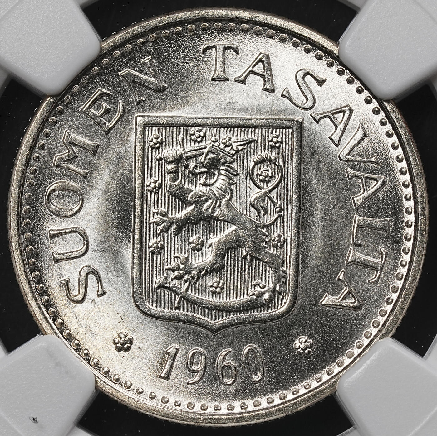 修遠堂世界钱币第九十六期 NGC MS66 1960年芬兰100马克银币 最少的年份