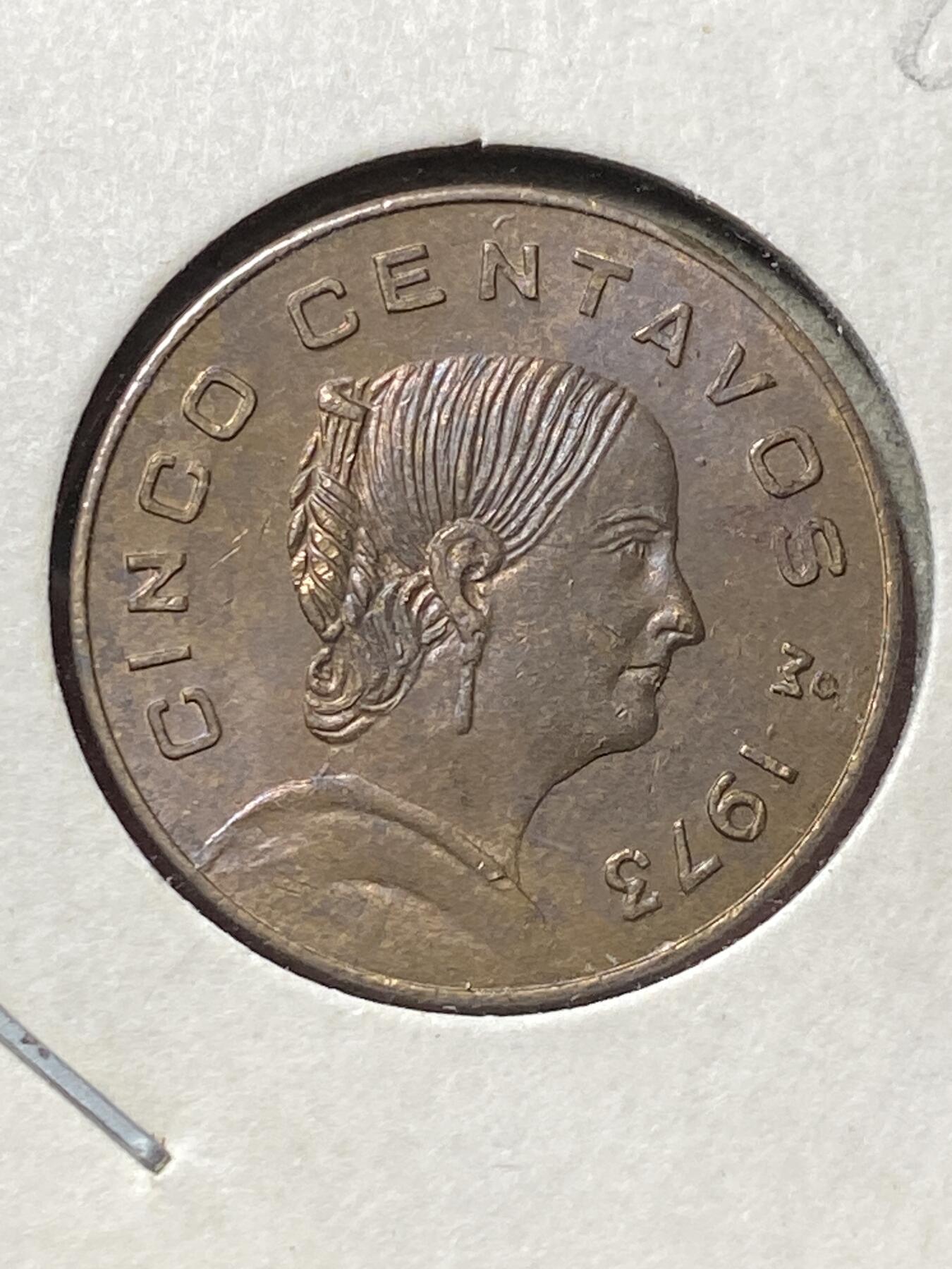 2025年第一百三十三场(总第一百五十九场）外国好品纸夹散币场(免佣金) 墨西哥🇲🇽1973年5分(多明戈斯第五版，Flat top 3–平头3版)