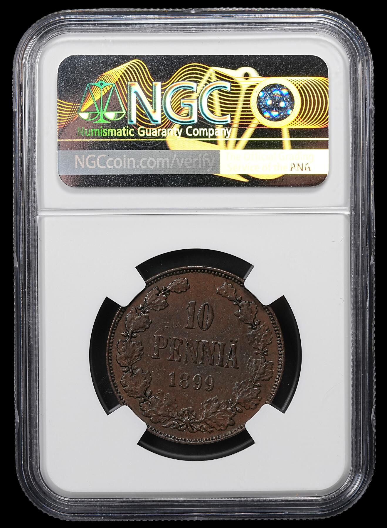 修遠堂世界钱币第九十六期 NGC XF45BN 1899年芬兰10盆尼铜币 较少见的年份