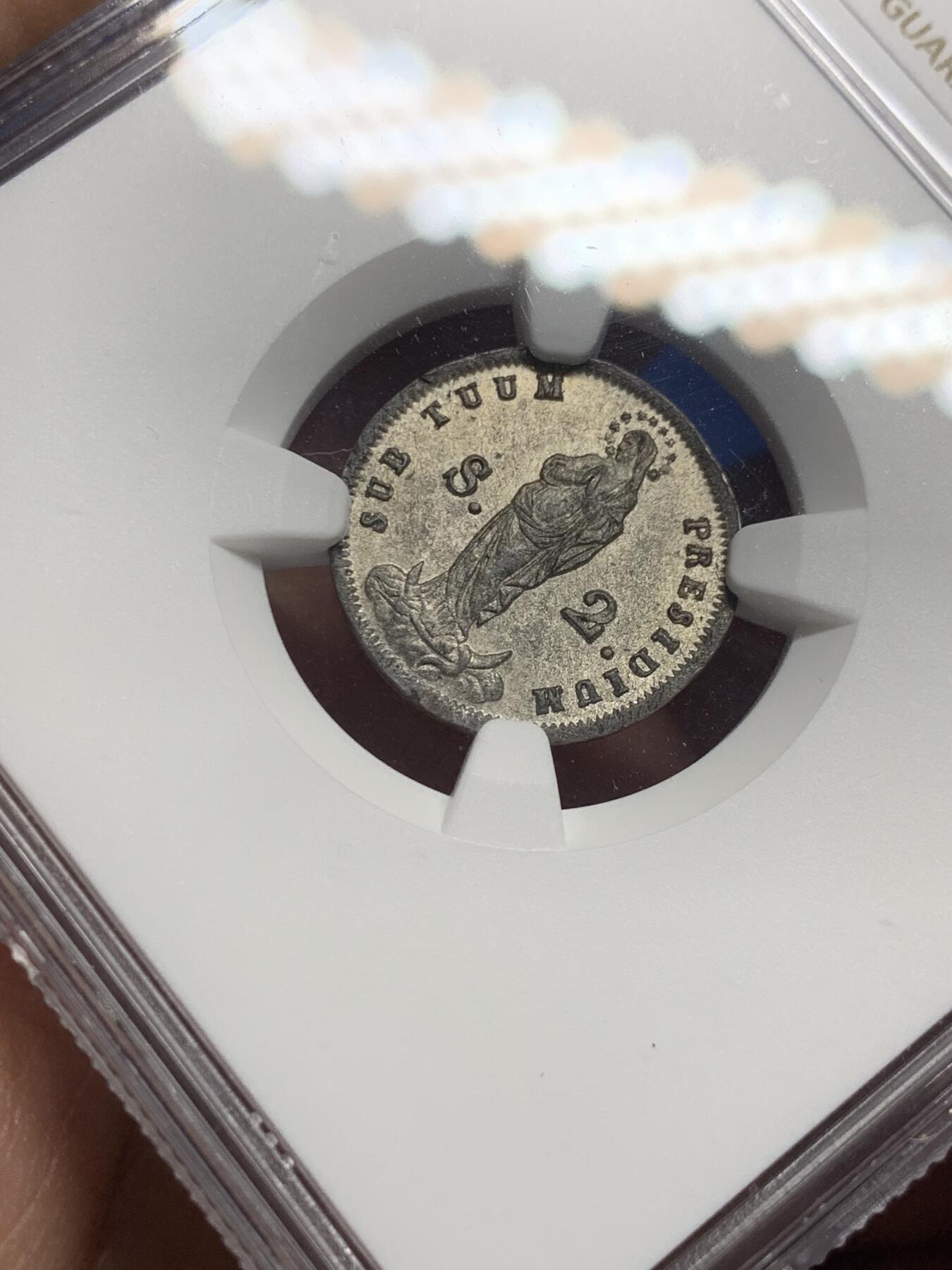 《竞宝斋》第444场 周日，周一，2场连拍 （全场包邮） NGC MS63 意大利热那亚 1814年 2索尔银币 正面圣母图案 背面热那亚徽章 细节极美包浆好 稀缺品种