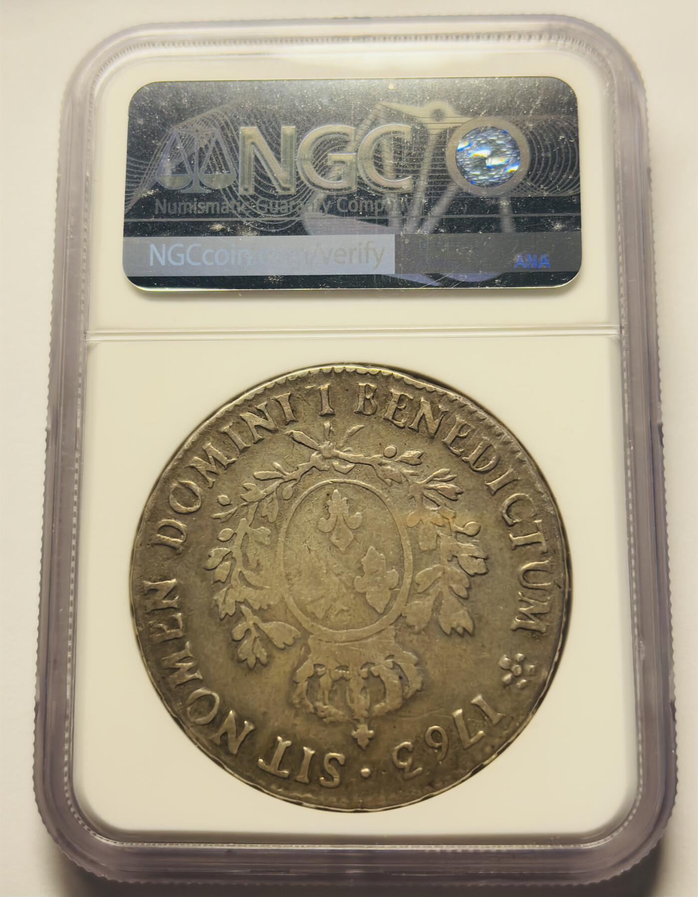 文馨钱币收藏第 283 场，【大雪鉴珍，寒英缀金】金银纪念币精品场，诚邀您的参与【长期接代拍品】 1763 年法国路易十五 1 埃居大银币 NGC 评级 F15，纵观历史都知道路易十五是一个比较荒*无道的国王，手里有一枚它的货币也是很不错的