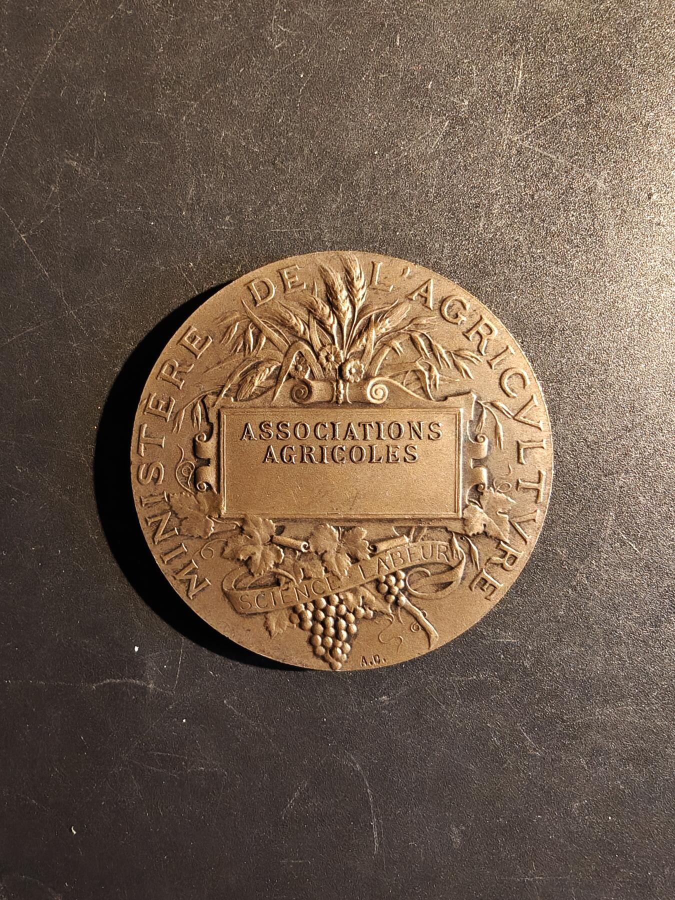 老王徽章第167期 法国农业竞赛大铜章    阿尔菲•杜布瓦作品     直径50mm.    重量59.9g