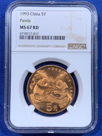 《竞宝斋》第444场 周日，周一，2场连拍 （全场包邮） - NGC MS67RD 中国1993年珍惜野生动物-大熊猫5元纪念币