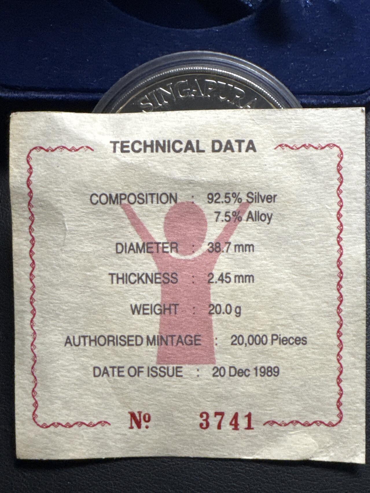 ❤️【币观天下】❤️ 第333期钱币拍卖- 2025.12.5周五晚上6点半场-长期征集拍品 新加坡1989年联合国拯救儿童基金会成立70周年精制纪念银币盒证齐全
