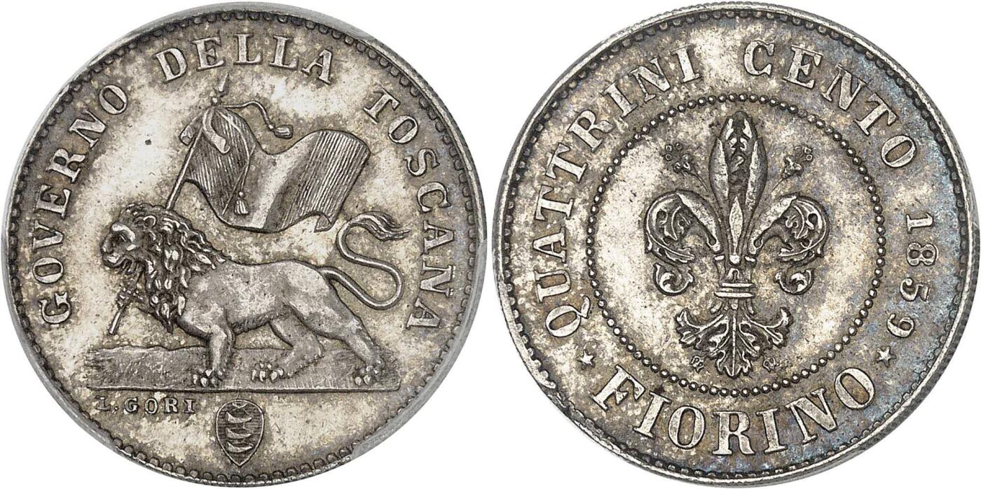 PCGS MS64 意大利1859托斯卡纳临时政府1弗洛林银币