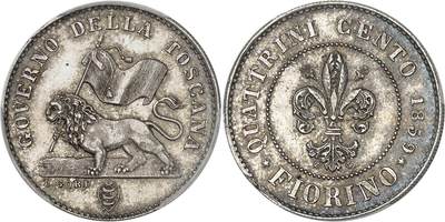 PCGS MS64 意大利1859托斯卡纳临时政府1弗洛林银币 - PCGS MS64 意大利1859托斯卡纳临时政府1弗洛林银币