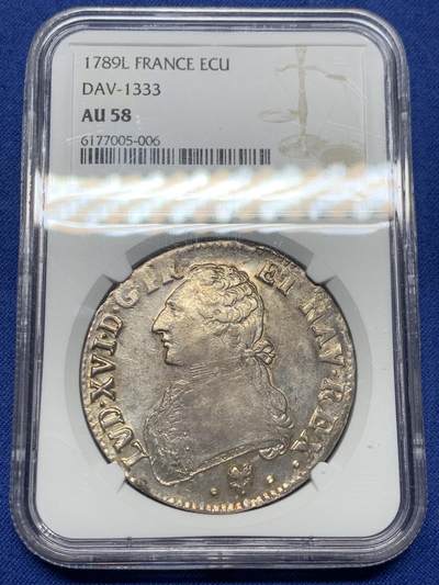 《竞宝斋》第444场 周日，周一，2场连拍 （全场包邮） - NGC AU58 法国 1789年L 大革命年份 路易十六埃居大银币 打制不错 整体带光