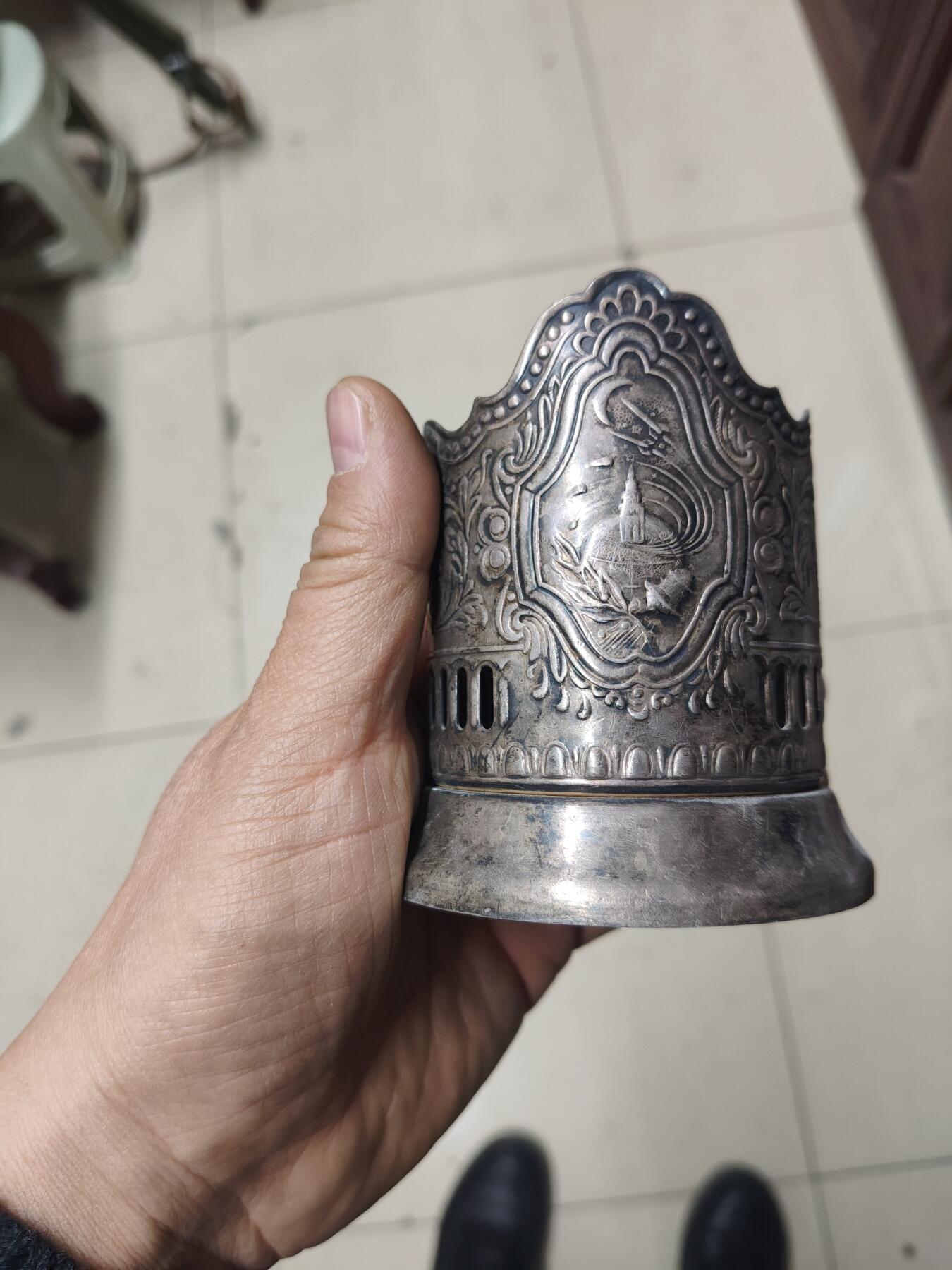 老银件 厚重苏联镀银老杯托4