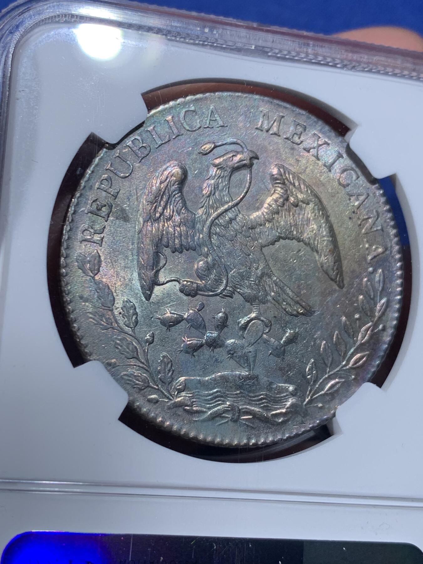 《竞宝斋》第444场 周日，周一，2场连拍 （全场包邮） NGC UNCD 墨西哥 1891年 花边鹰洋 8里亚尔大银币 状态不错