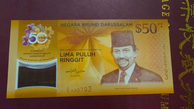 世界钱币～微拍第218期暨2025年第58期  老库存低价起拍 - 2017年文莱50塑料纪念钞 全新绝品无4尾号793