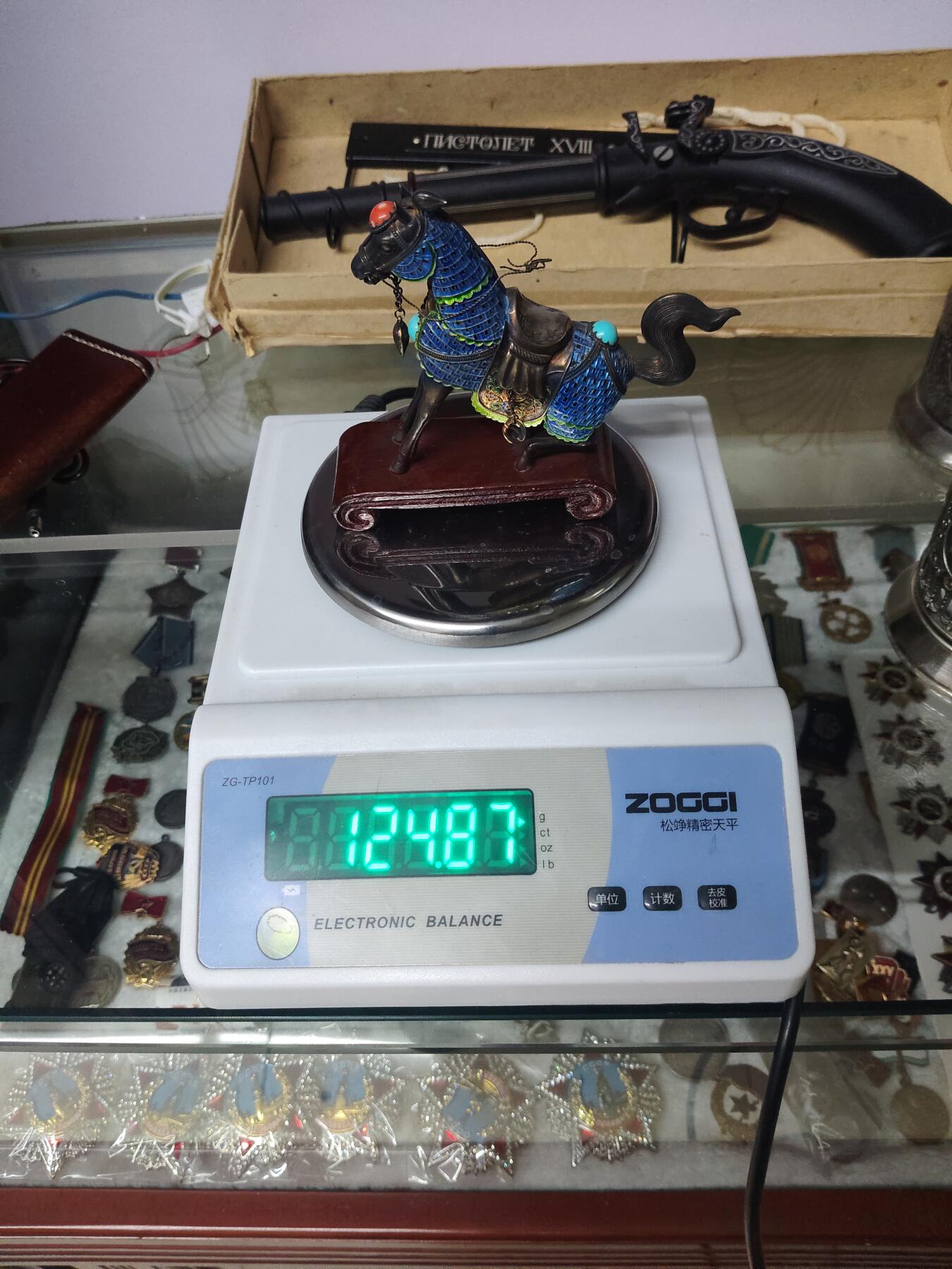 老银件 中国出口创汇银珐琅镶宝银制马