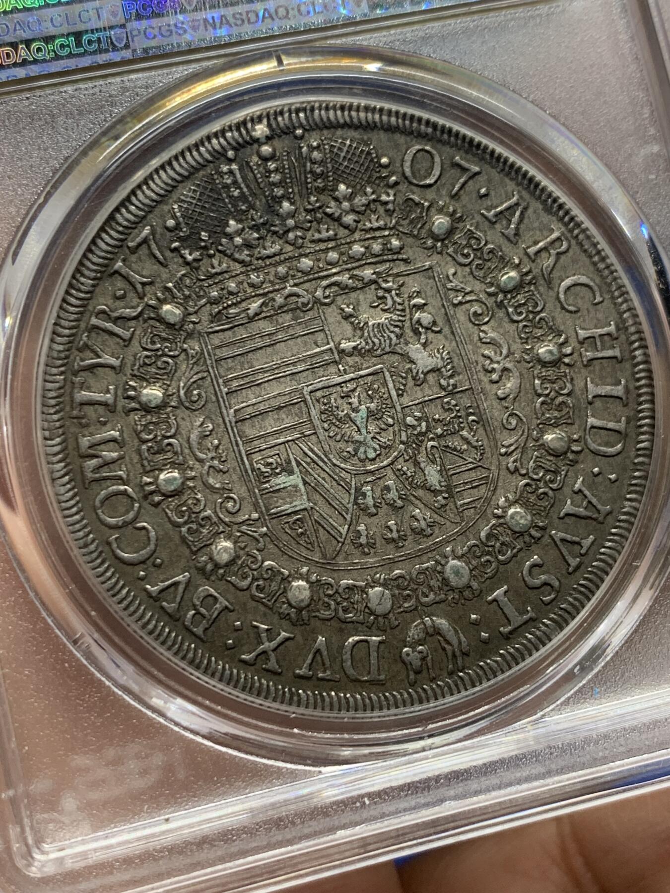 《竞宝斋》第444场 周日，周一，2场连拍 （全场包邮） PCGS AU53 神圣罗马帝国 蒂罗尔伯国 1707年 约瑟夫一世 泰勒大银币 大波浪深包浆双面深打可藏