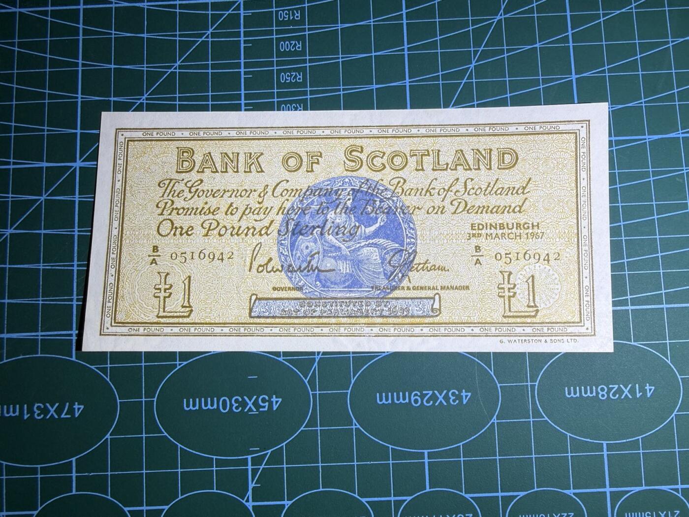 【炜奕收藏】，第五十二期 1967年苏格兰银行1镑，品相如图