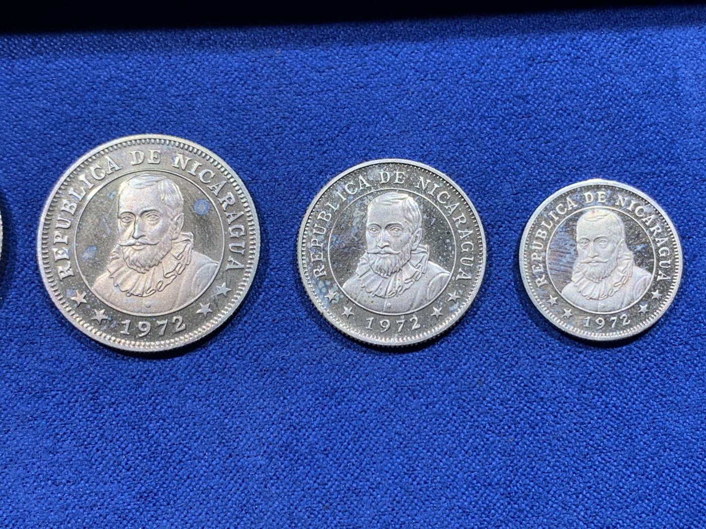 《竞宝斋》第444场 周日，周一，2场连拍 （全场包邮） 五枚一组 尼加拉瓜1972年精制镍币 带盒