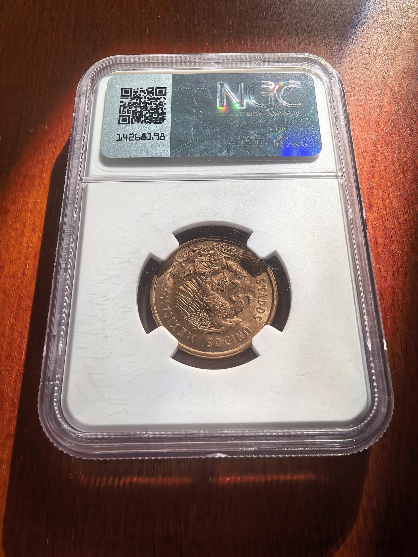 长老汇蛇年精选第七十八场拍卖 1959Mo 墨西哥10分铜币，NGC MS63RB，第4名，更高19枚