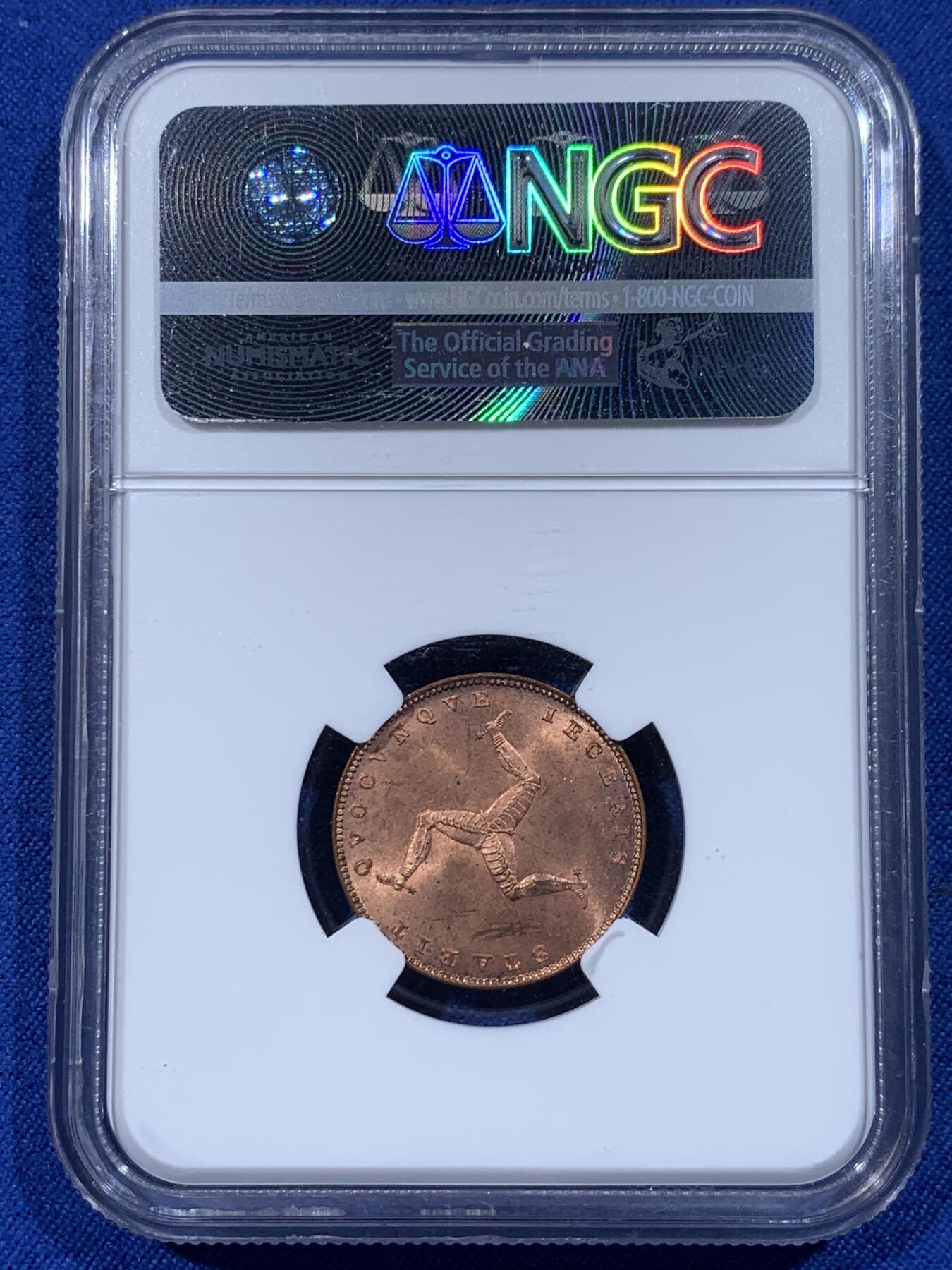 《竞宝斋》第444场 周日，周一，2场连拍 （全场包邮） NGC MS63+RD 1839英属马恩岛小维1/4便士铜币，单年版，极少见的近出厂级铜光，保存极佳，历经近200年光彩仍曜眼夺目，实属难得。初版小维头像+三条腿，铸量仅21万枚。年初同品种62BN稀奇700元不含佣成交，高分+RD平台首拍，错过难觅