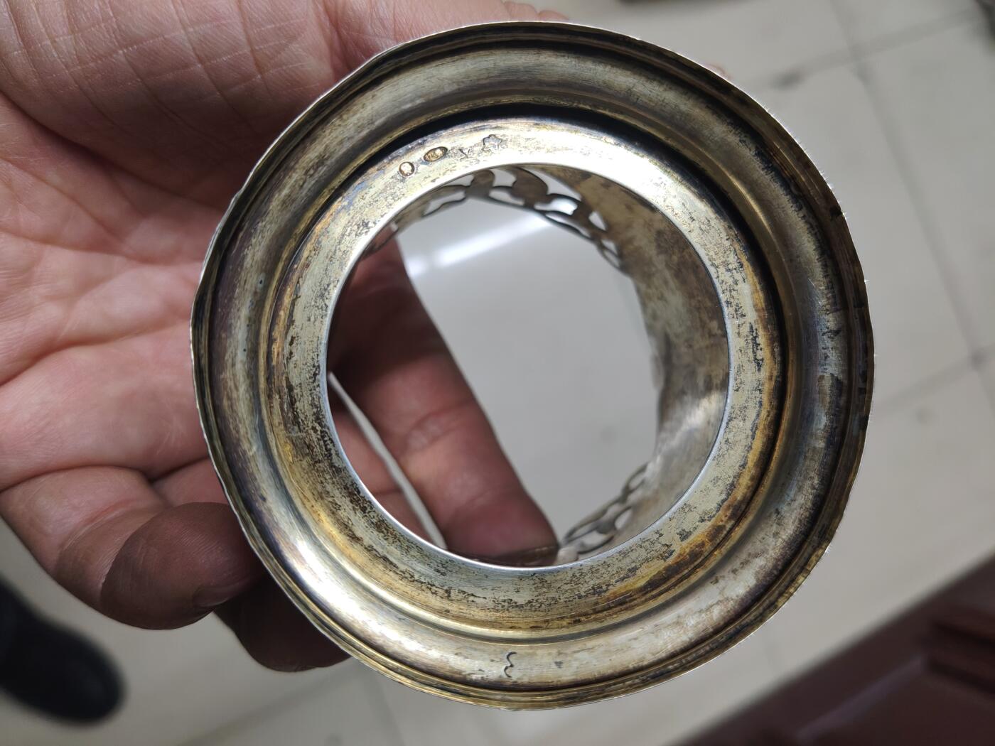 老银件 苏联镶嵌乌银工艺老银制杯托