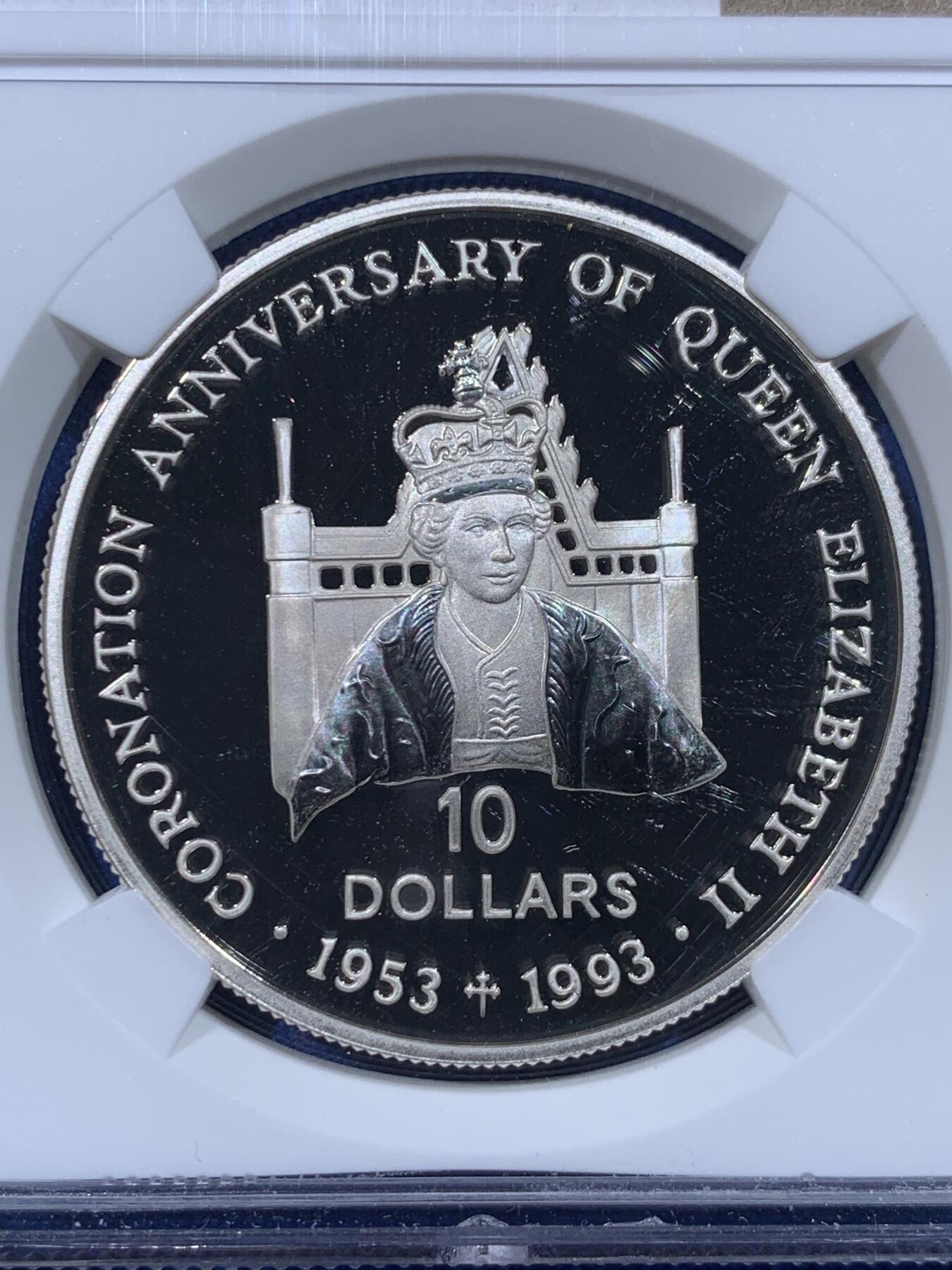 《竞宝斋》第444场 周日，周一，2场连拍 （全场包邮） NGC PF69UC 所罗门群岛1992年登基50周年10元大银币