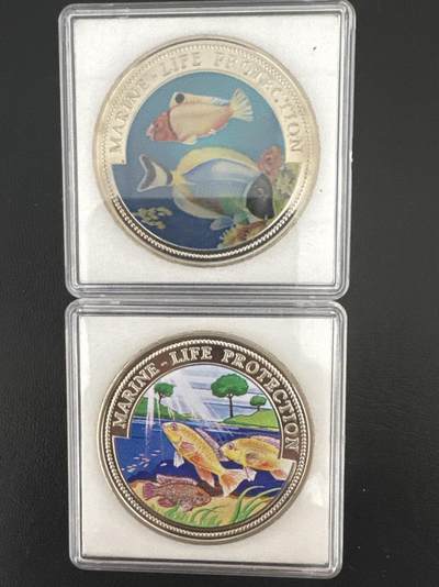 ❤️【币观天下】❤️ 第333期钱币拍卖- 2025.12.5周五晚上6点半场-长期征集拍品 - 利比里亚海洋动物2枚一对