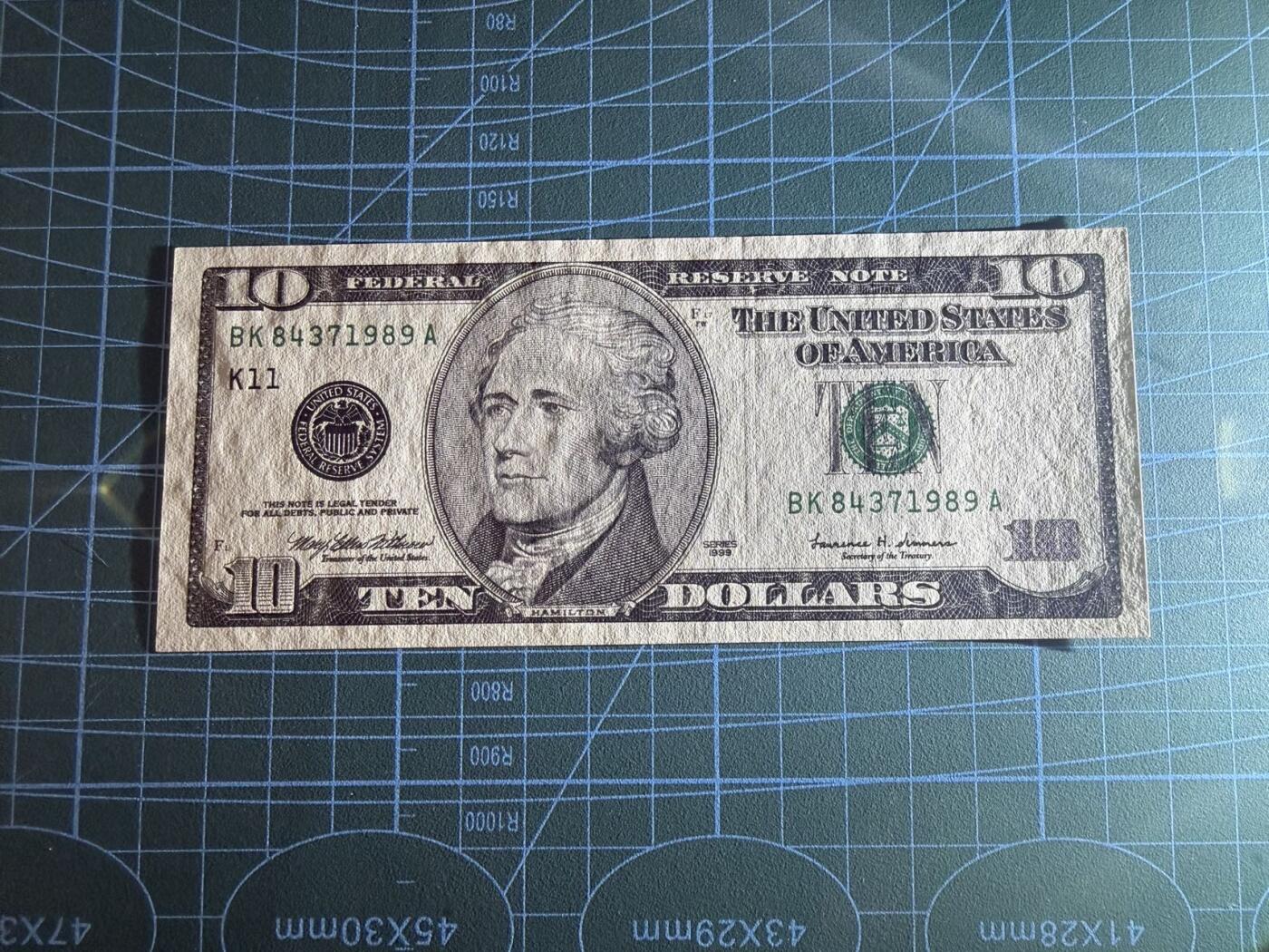 【炜奕收藏】，第五十二期 1999年美国10美元，UNC-品相